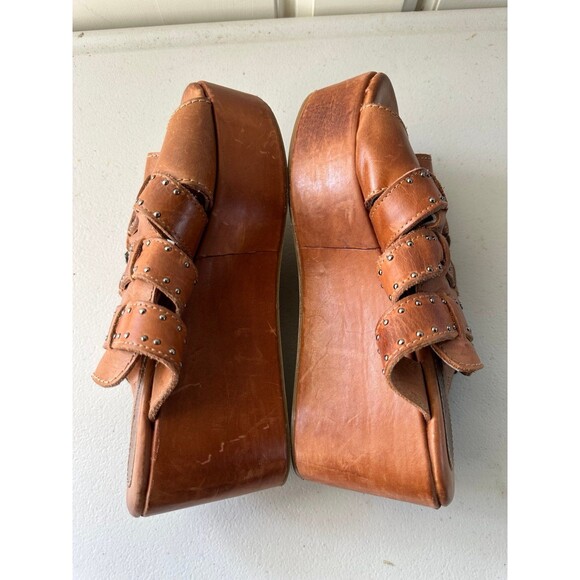 Freebird By Steven Landi Brown Studded Leather Chunky Wooden Platform Sandals 8 - Picture 4 of 7